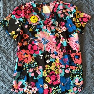 Floral Print Scrub Top